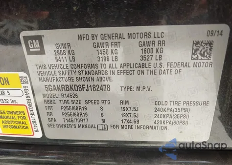 2015 Buick Enclave Leather из США, поврежденный, VIN 5GAKRBKD8FJ182478